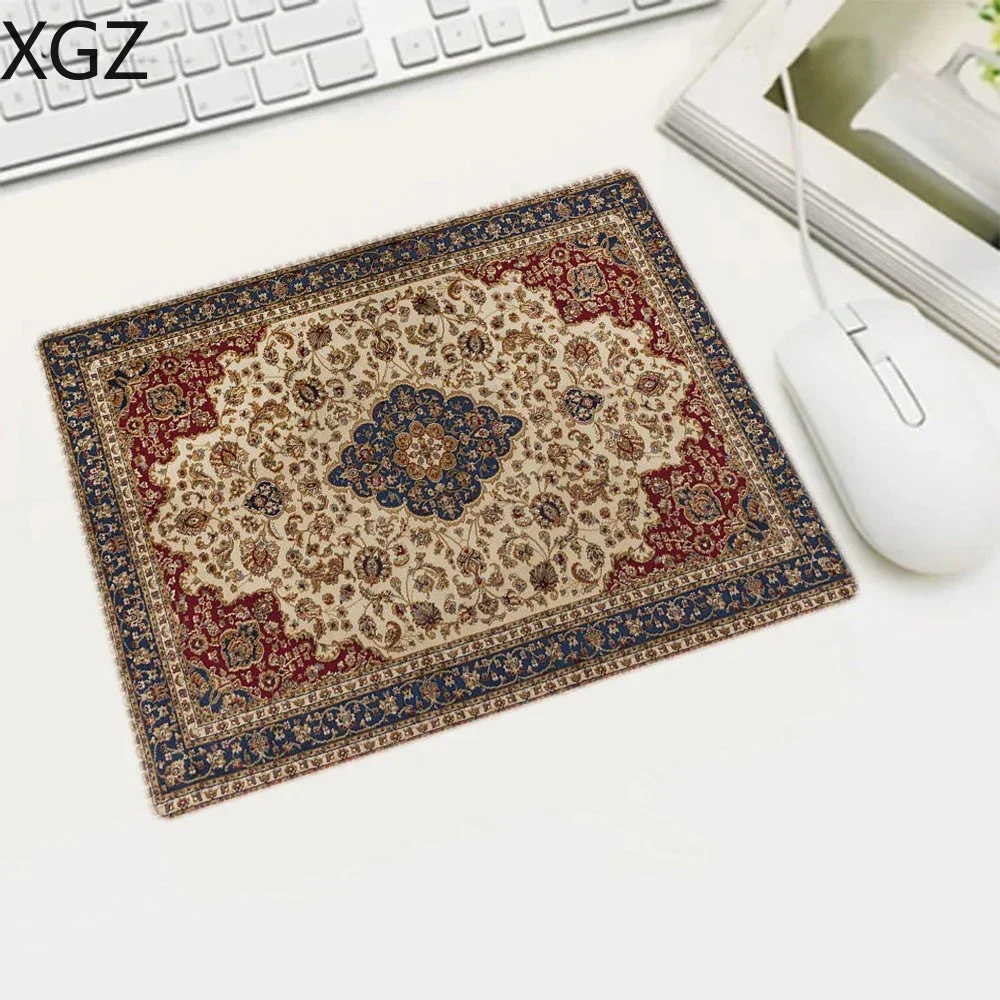Mini Persian Woven Rug Mat Mousepad Retro Style Carpet Pattern Cup Laptop PC Mouse Pad With Fring Home Office Table Anti-slip