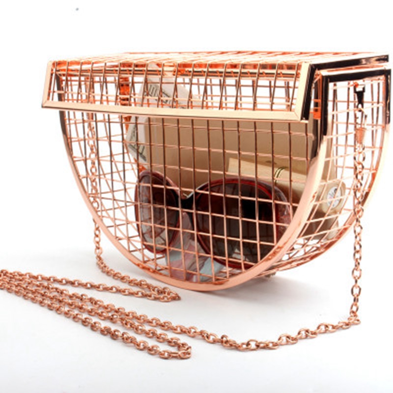 2019 nuovo retrò in metallo semi-circolare cava cena sacchetto di spalla a tracolla catena del sacchetto di sera di personalità di modo mini sacchetto gabbia geometria borsa: mei gui jin