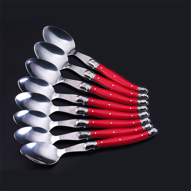 6pcs 8.5inch Stainless Steel Laguiole Dinner Spoon Big Large Tablespoon set Rainbow Handle Soup Scoop Multi Color Cutlery Cafe
