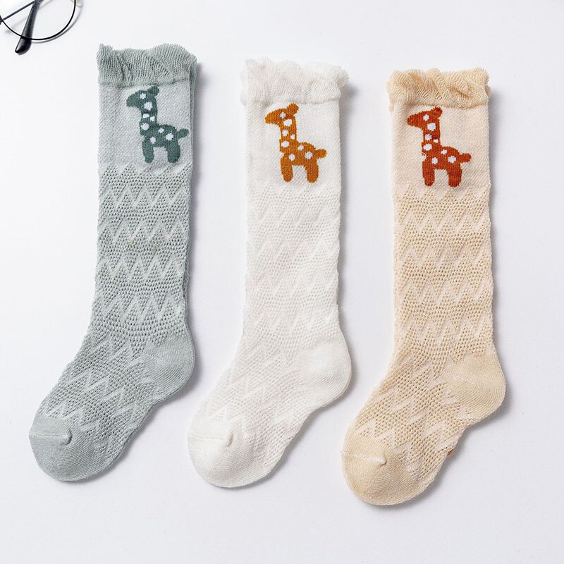 3Pairs Baby Sokken Mooie Cartoon Mesh Hoge Over De Knie Kousen Kids Airconditioning Anti-Mug Zomer Kousen baby Gi: deer / 0-1Y