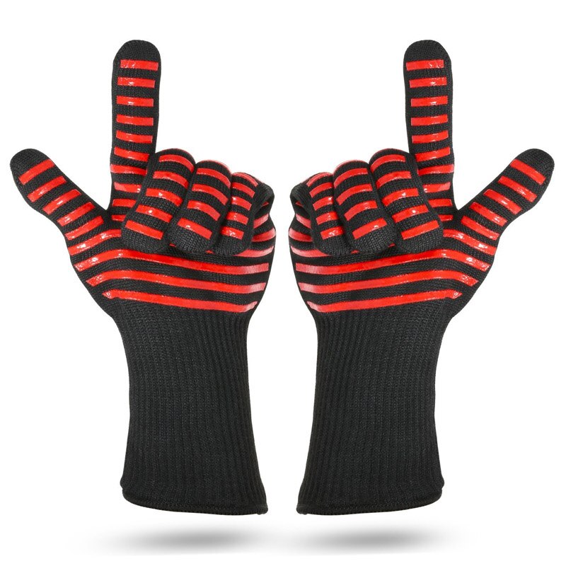 Guantes de barbacoa de resistencia al calor extrema, manoplas para cocinar, hornear, asar al horno, par de guantes de barbacoa, color rojo/Negro,: one pair-red
