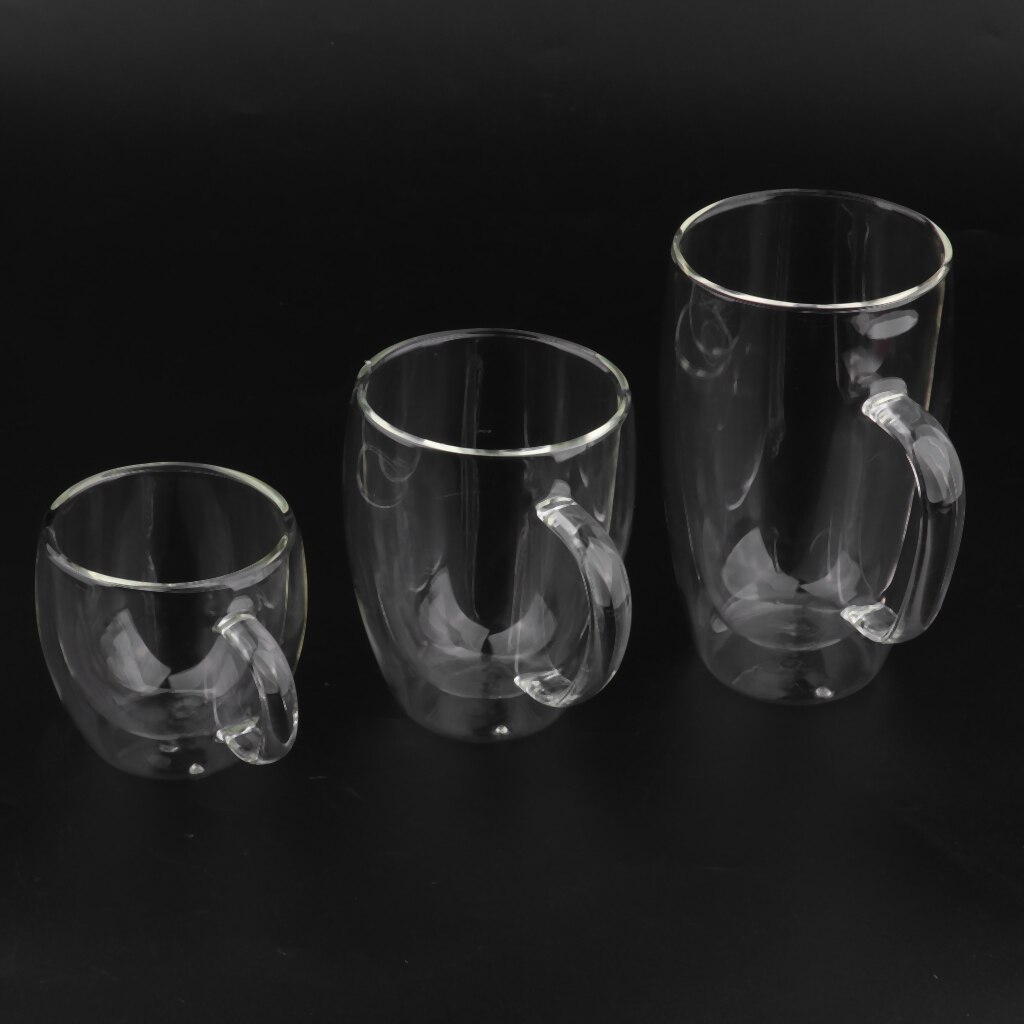 250ml 350ml 450ml Double Wall Glass Coffee Mugs Clear Tea Cups with Handle