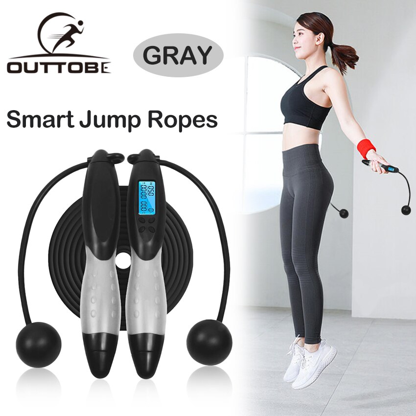 Outtobe smart jump reb fitness sport springtov med skridsikker håndgreb med skridsikker håndgreb med lcd skærm: Grå