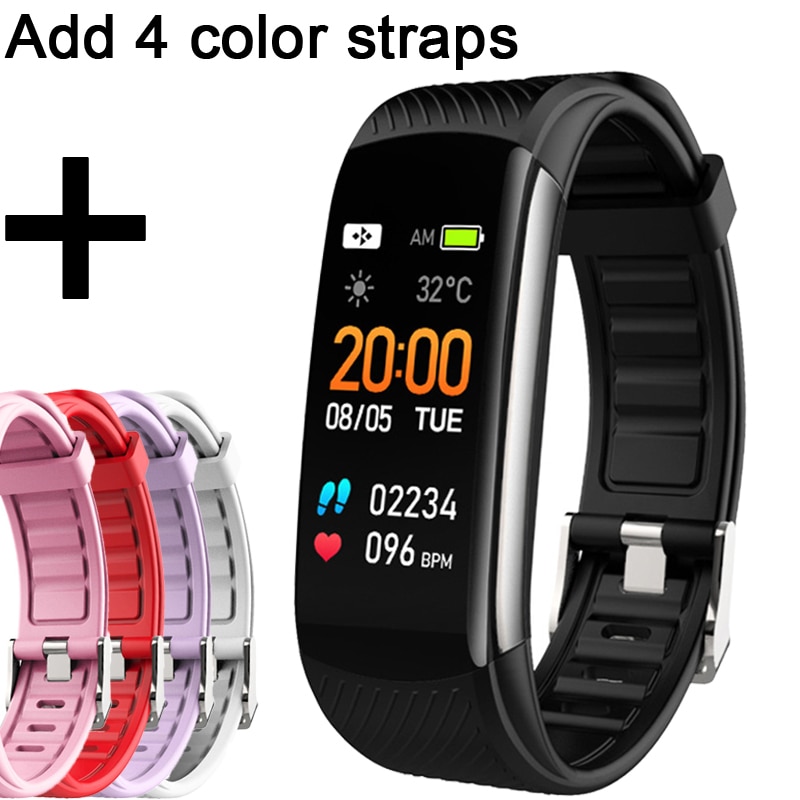 Fitness Tracker Waterdichte Ip67 Smart Fitness Armband Bloeddruk Hartslagmeter Sport Smart Band Horloge Voor Android Ios: Add 4 color straps