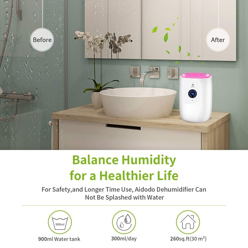 Electric Mini Air Dehumidifier 800Ml LCD Portable Air Purifier Machine Automatic Power-Off Defrost for Home