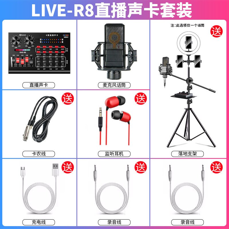 R8 Dal Vivo Scheda Audio Set di Ancoraggio Canto Attrezzature Mobile Del Telefono Voce Microfono Del Computer Microfono per Tutti I K Canzone Utile Del Prodotto