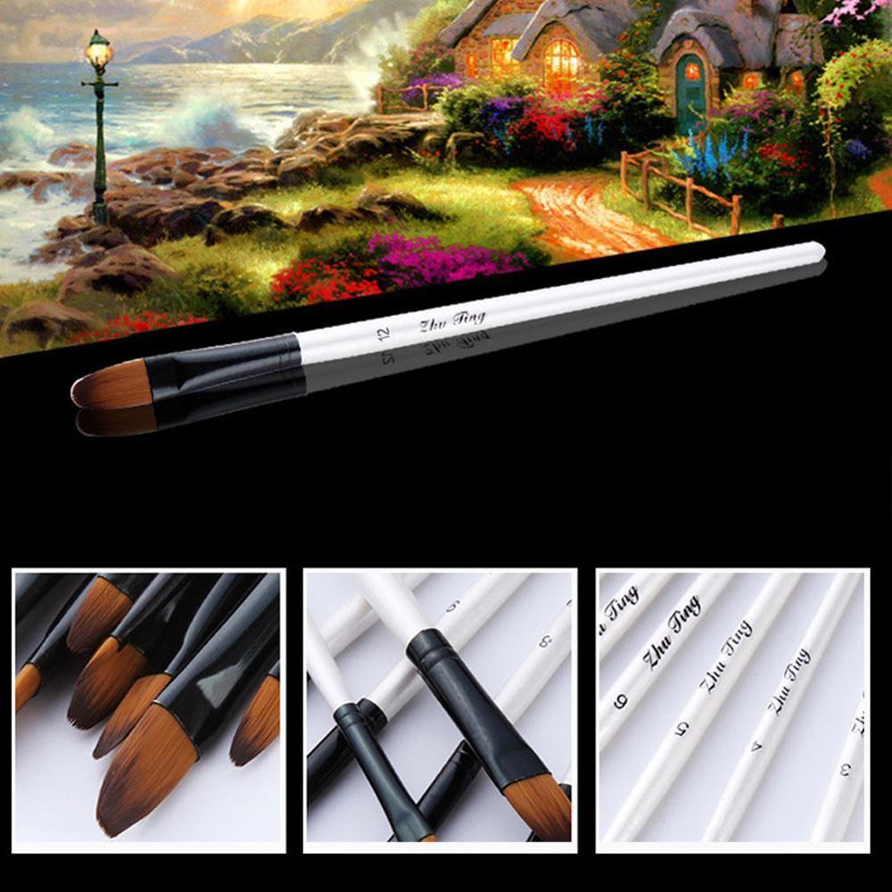 12pcs Nylon Hair Wooden Handle Paint Brush Pen Set For Learning Diy Oil Acrylic Painting Art Paint Brushes Supplies