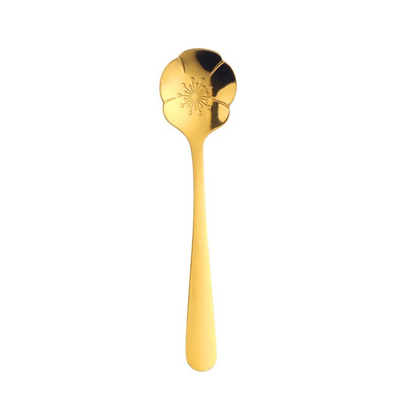 Cuillère à mélanger dorée en acier inoxydable, 2 pièces, de fleurs, petite cuillère à café, thé, sucre fantaisie Dessert cuillère à café Bar café vaisselle: 2gold