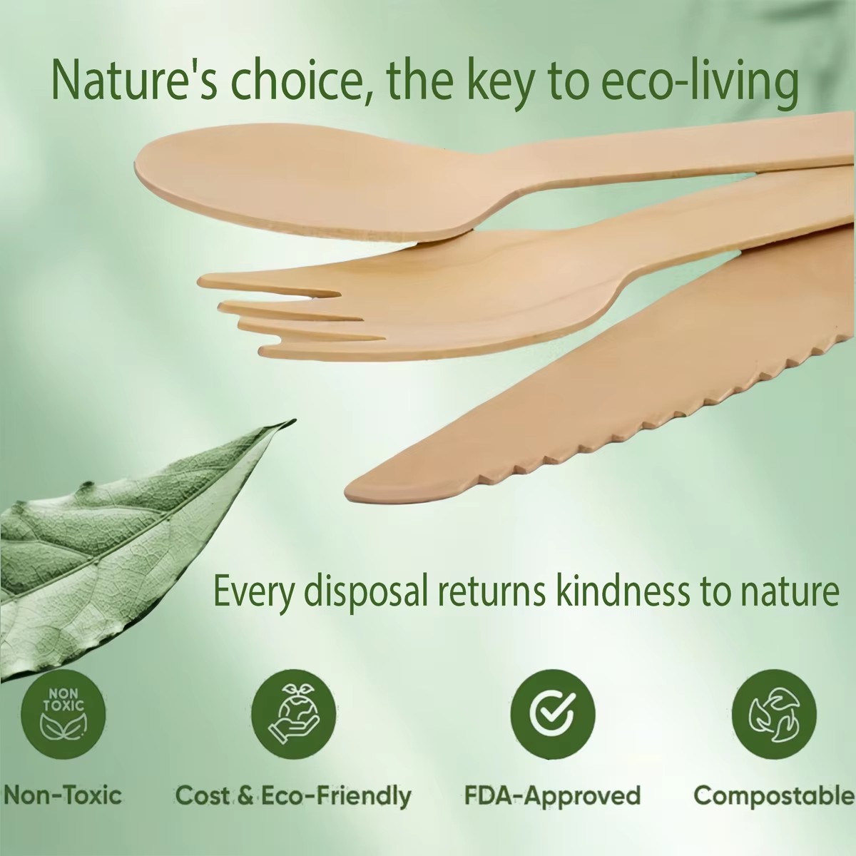 Wegwerp houten bestek, biologisch afbreekbaar, milieuvriendelijk (  (50 vorken,  ,50x messen ,  ,50x lepels) voor feestjes, picknicks en barbecues.