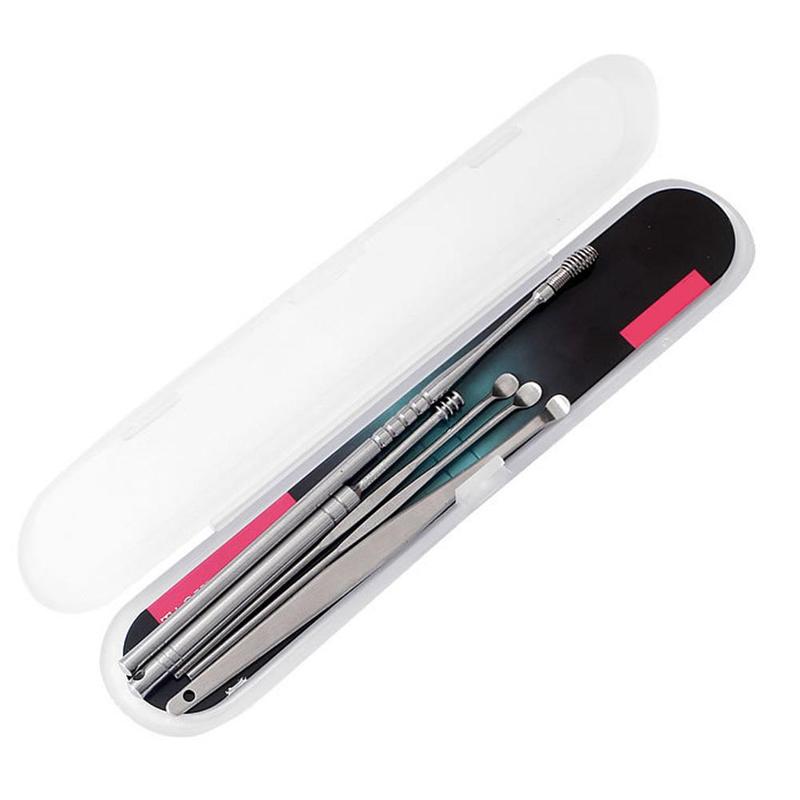 Kit de nettoyage des oreilles en acier, 5 pièces, bâton de cire d&#39;oreille, cuillère de guérison, ensemble de nettoyage, outils d&#39;élimination des soins