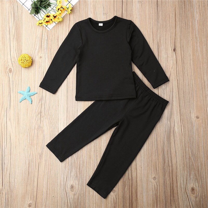 1-5T Toddler Baby Kid Girl Boy Cotton Clothes Set Plain Solid Color Pajamas Set Sleepwear Nightwear Boy Home Wear Outfit: Black / 1T