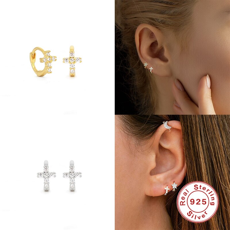 CANNER-pendientes de aro de Plata de Ley 925 auténtica para mujer, aretes redondos de estrella de copo de nieve pequeños, joyería con dijes,