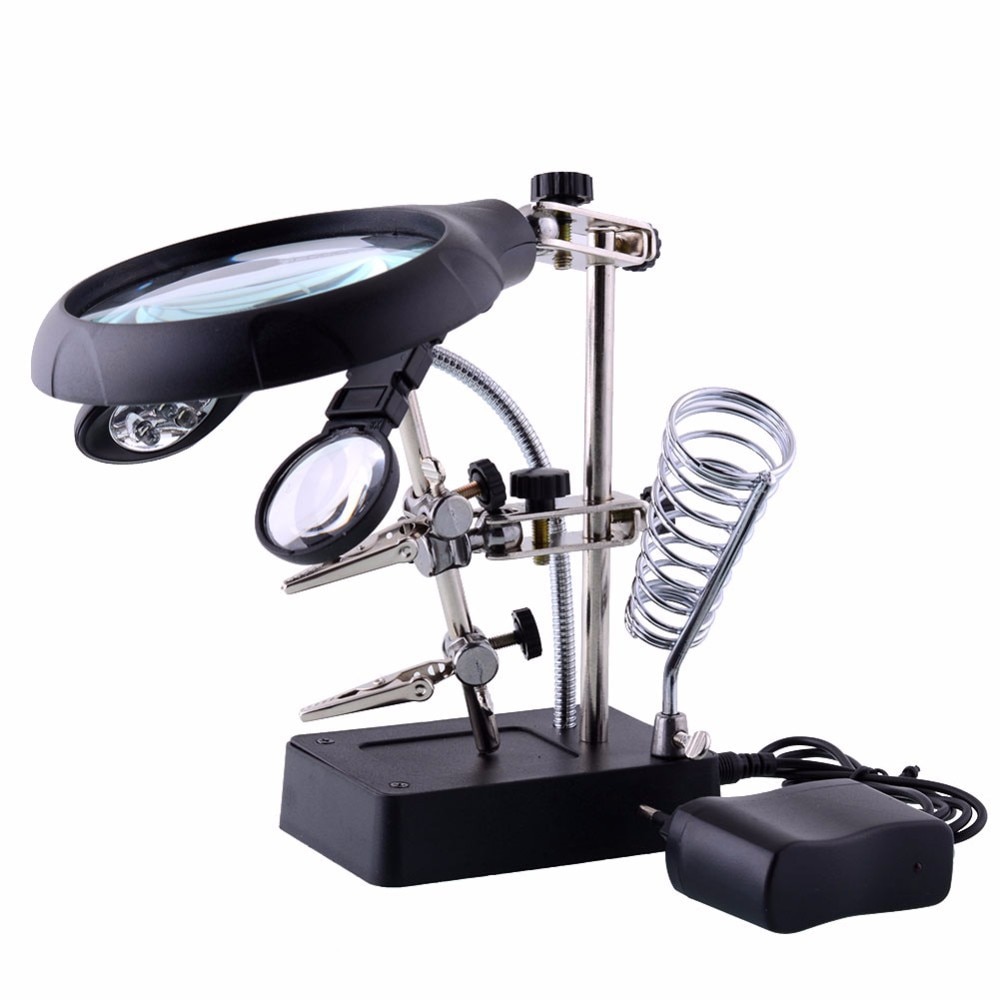 Welding magnifying glass LED Light Auxiliary Clip loupe Magnifier 3 In1 Hand Soldering Solder Iron Stand Holder Station