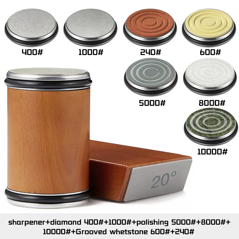 Affilacoltelli con rotolamento Portacoltelli magnetico kit pietra per affilare diamantata con accessorio da cucina con rullo angolare da 15 e 20 gradi