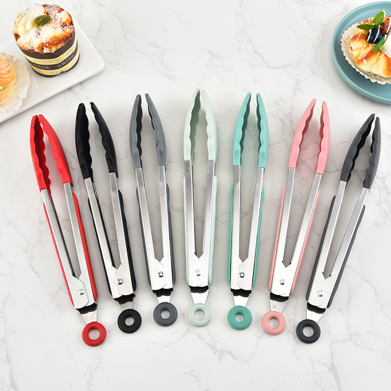 Silicone Food Tong Stainless Steel Kitchen Tongs Silicone Non-slip Cooking Clip Clamp BBQ Salad Tools Grill Kitchen Accessories