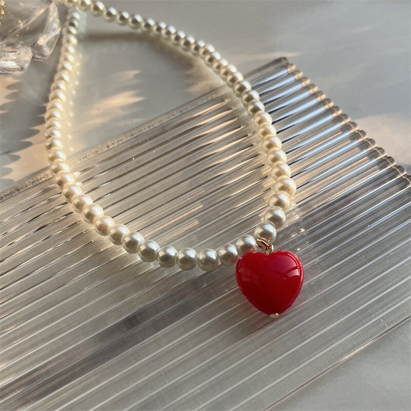 Moda colorata carino perla girocollo collari da donna amore cuore ciondolo collana moda accessori gioielli femminili: silver