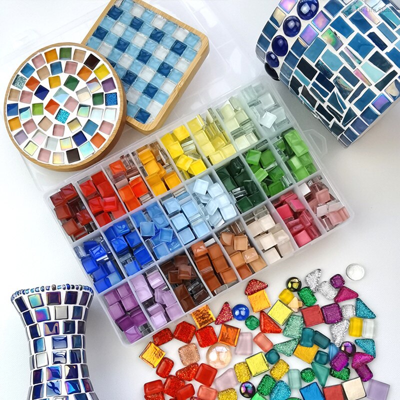 400g/1000g Crystal Glass Mosaic DIY Ceramic Tile Art Material Children's Handmade Mosaic Tile Material 1x1CM