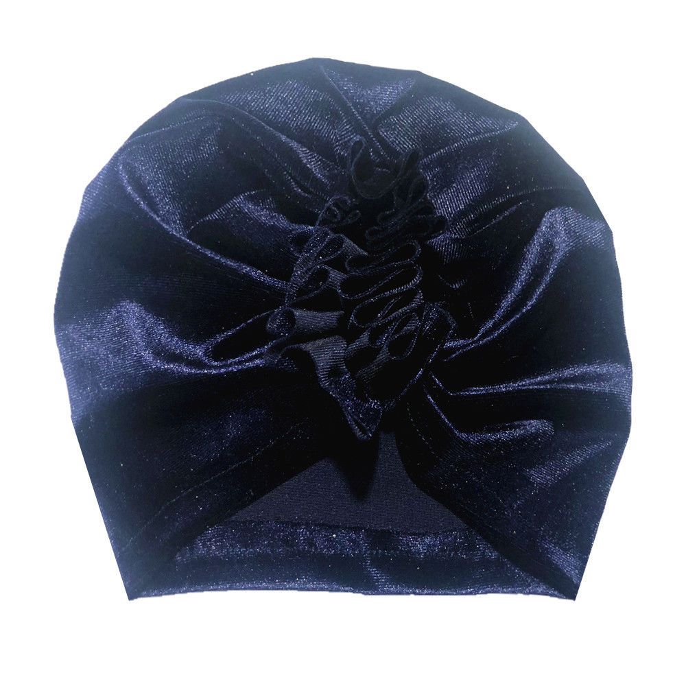 Nette Baby Mädchen Jungen Bogen Turban Hut Kleinkind Kinder Kopf Wrap Pleuche Stirnband Kappe 11 Farben Ein Stück: Navy Blue