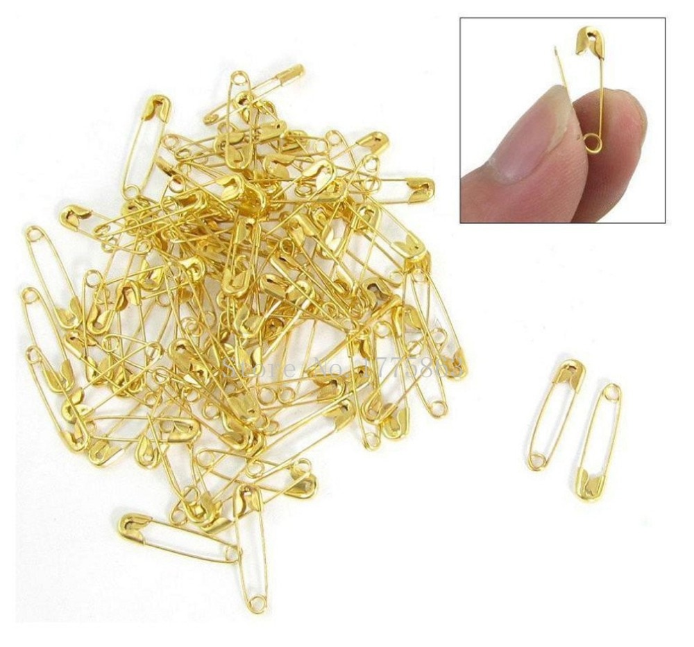 100 stks Kleine Tiny Gold Metalen Staal Mini Veiligheidsspelden 2 cm 20mm AA7681