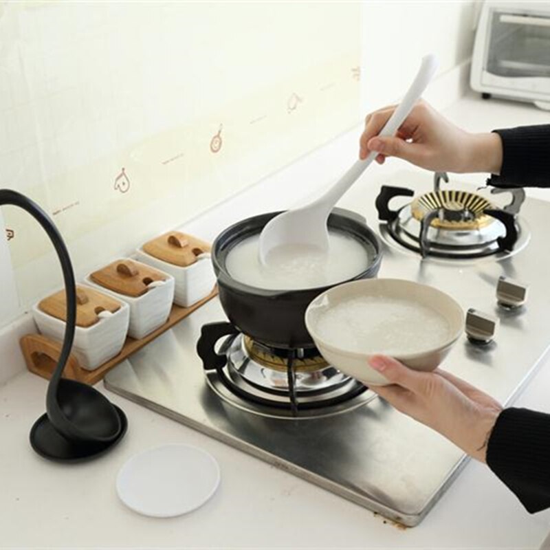 1 stk køkken tilbehør svane suppe ske lang skaft grød monster ske med bakke køkken madlavningsværktøj gå kend