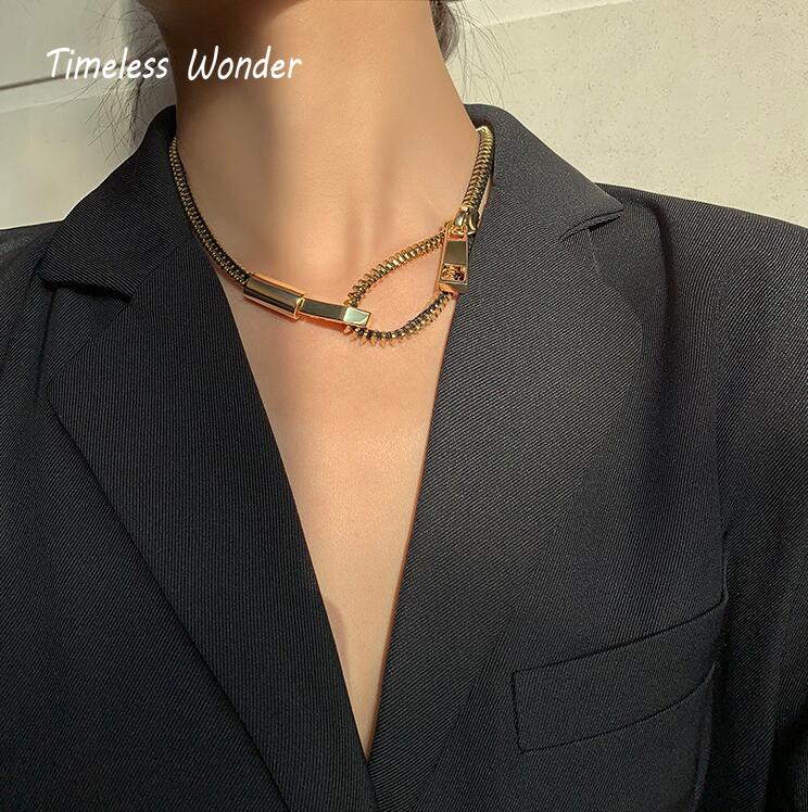 Timeless Wonder Amazing Geo Zipper Lariat Choker Necklace Women Jewelry Punk Gothic Boho Top Hiphop Ins Rock Rare 6347