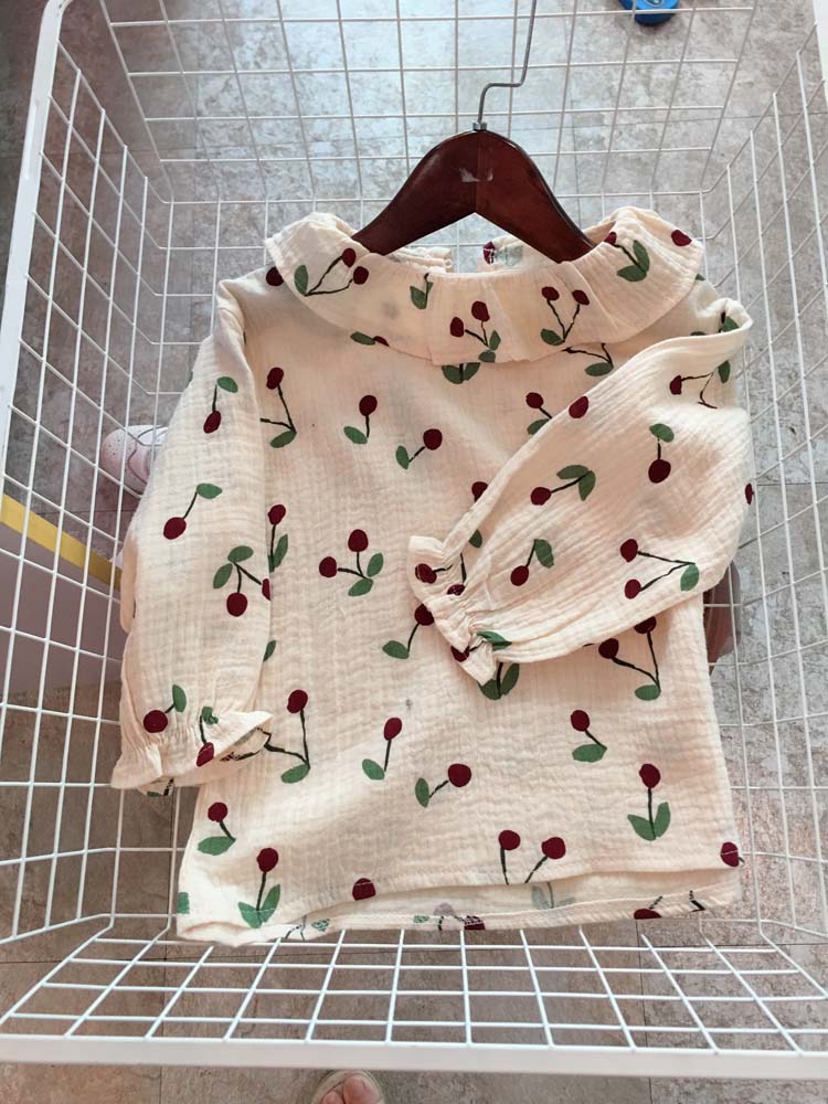 Voorjaar Meisjes Tops Kinderen Lange Mouw Leuke Shirt voor Meisjes Kids Cherry Shirt Alle Match Peuter Meisjes Kleding 2 -7 jaar: tops / 7T