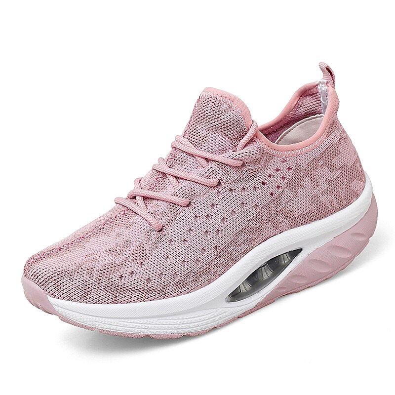 Zapatos deportivos de para mujer, zapatillas de suela gruesa, zapatos de plataforma de tejido volador, zapatillas tonificadoras de cuña, zapatos de balanceo transpirables: Rosa / 40