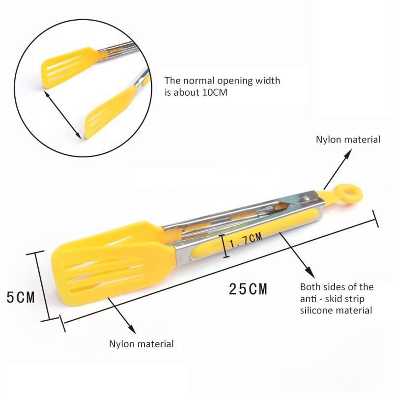 1pc BBQ Clip Cooking Clamp 9 Inch Stainless Steel Kitchen Supplies Food Tong Silicone Nylon Shank Dessert Tweezer Heat-Resistant