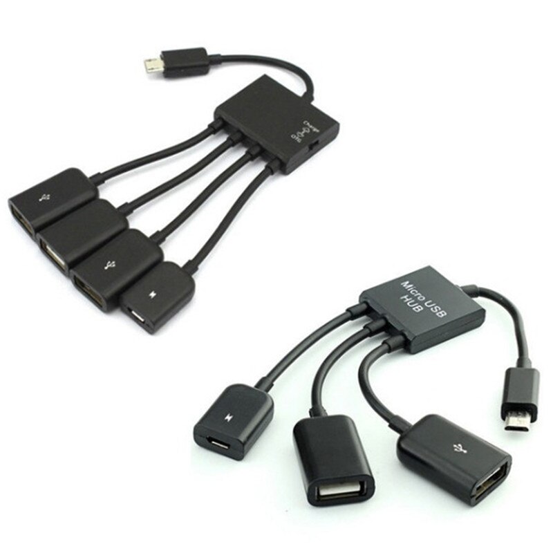 4 In 1 Micro Usb Host Otg Lading Hub Cord Adapter Splitter Voor Android Smartphones Tablet Zwart Kabel