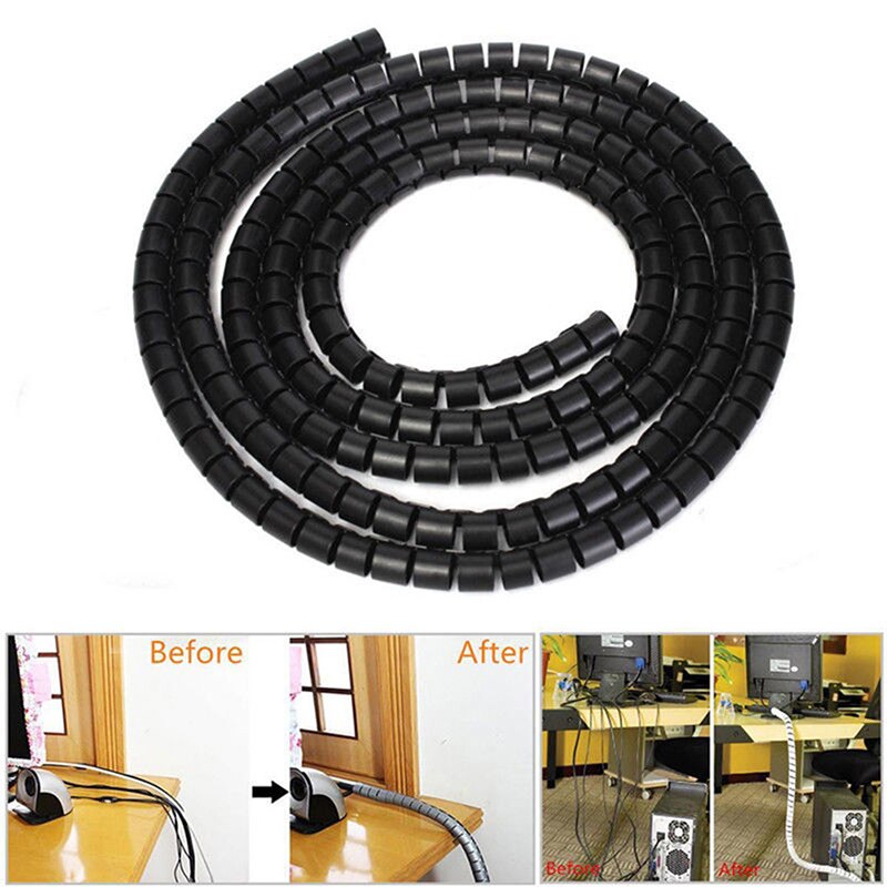 1pc 10/25mm Flexible Black Cable Sleeve PE Polyethylene Spiral Cable Wire Wrap Tube WS Wiring Accessories