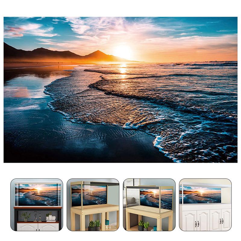 Fish Tank Background Vivid Adhesive Sunrise Beach Lifelike Backdrop Fish Tank Poster Aquarium Background Sticker Fish Tank Decor