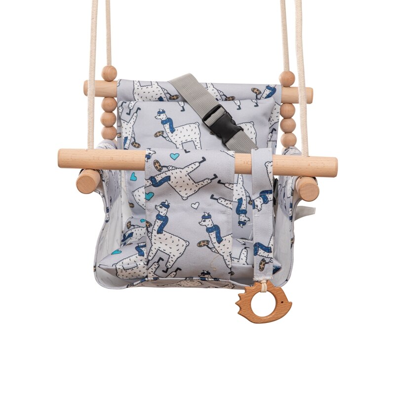 Baby Swing Set Cartoon Canvas Chair Hanging Wood Outdoor Baby Toy Outdoor Small Basket ricreazione sicura per bambini: alpaca 2