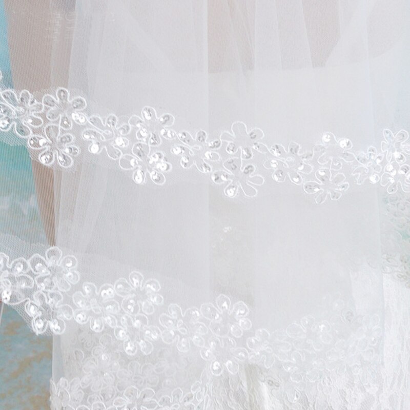 Wedding Veils 1.3/2.5M 4.3/8.2Ft Sequins Lace Edge Bridal Veil Wedding Accessories Mariage Bride Welon Wedding Veil