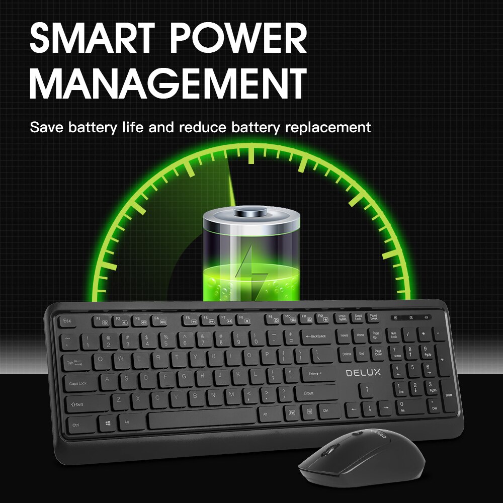 Delux KA190G 104 Full-size Keyboard slim 2.4Ghz wireless keyboard and Mouse Combo Energy saving For Computer PC Laptop