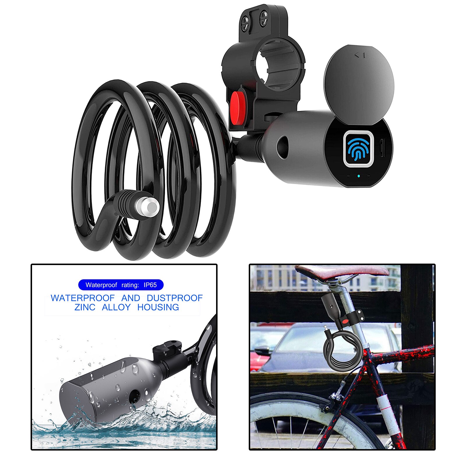 Fingerprint Bike Lock Anti-Theft Keyless Bicycle Lock USB Rechargable Bicycle Cable Locks