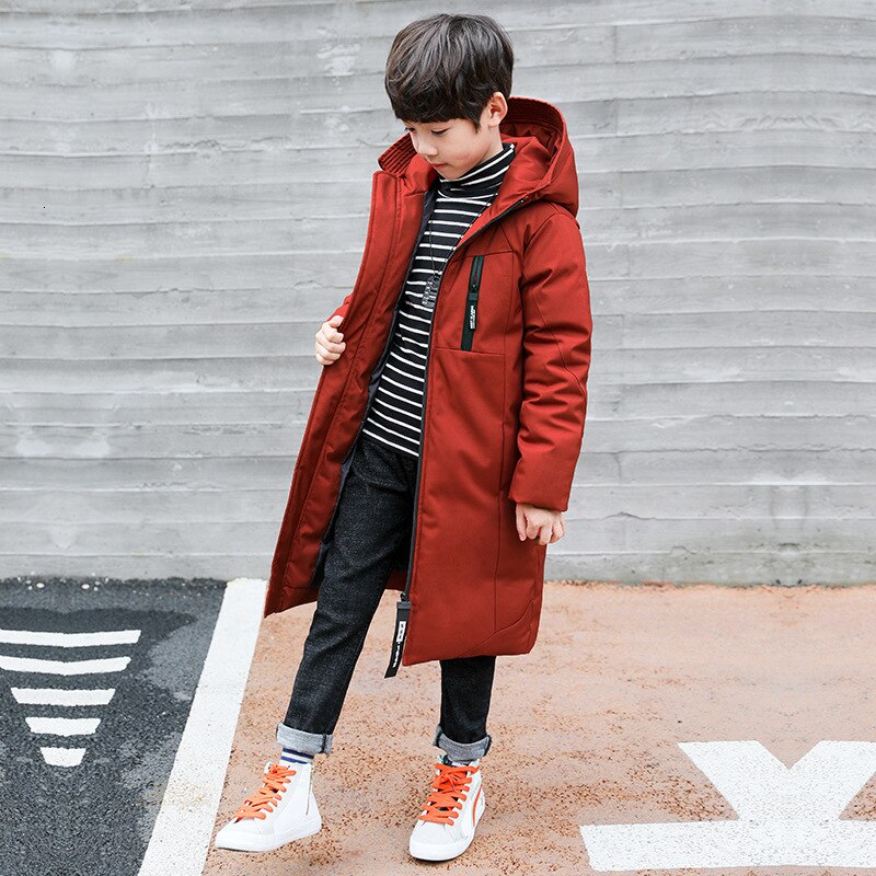 Veste à capuche en coton pour enfant et adolescent, manteau épais et à-30 degrés, vêtements d'hiver pour grands garçons et adolescents, parka d'extérieur,: Orange red / 13T