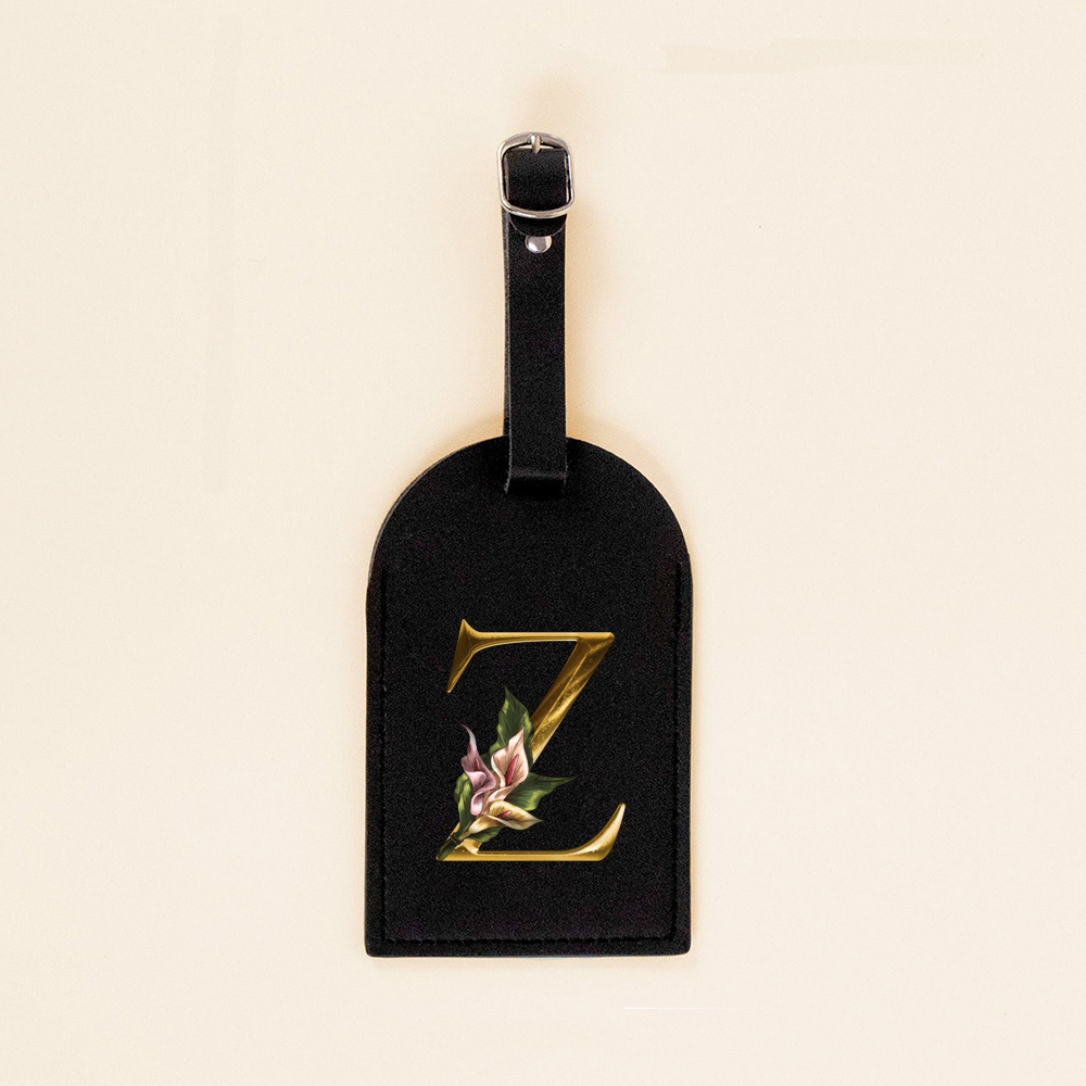 Initial Flower Print Women PU Leather Luggage Tag Suitcase Label Baggage Boarding Bag Tag Travel Neceser Accessorie for Her: light yellow