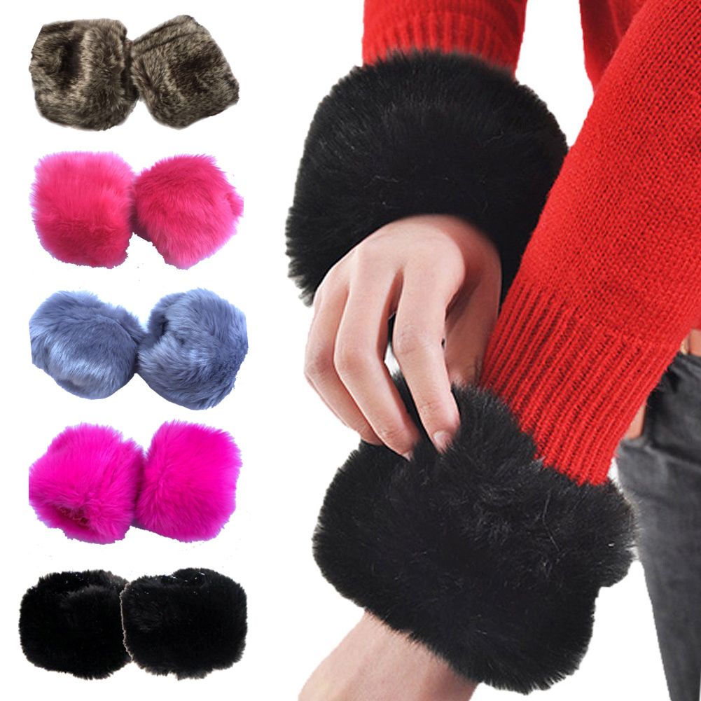 Manchette de poignet en fausse fourrure chaude, pour manteau en laine et vestes, manches longues, chauffe-bras