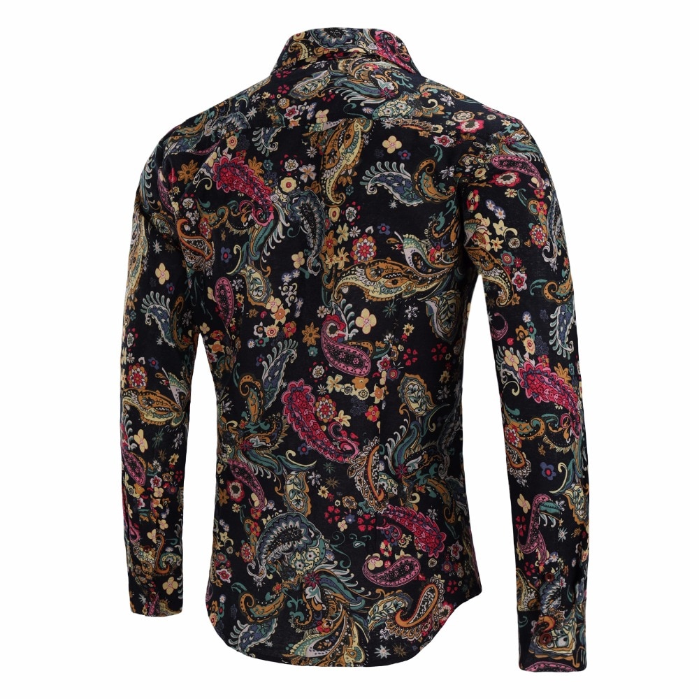 Nueva Casual Camisa manga larga para hombre estilo europeo Camisa ajustada para hombres camisas florales de algodón de ropa para hombre C803