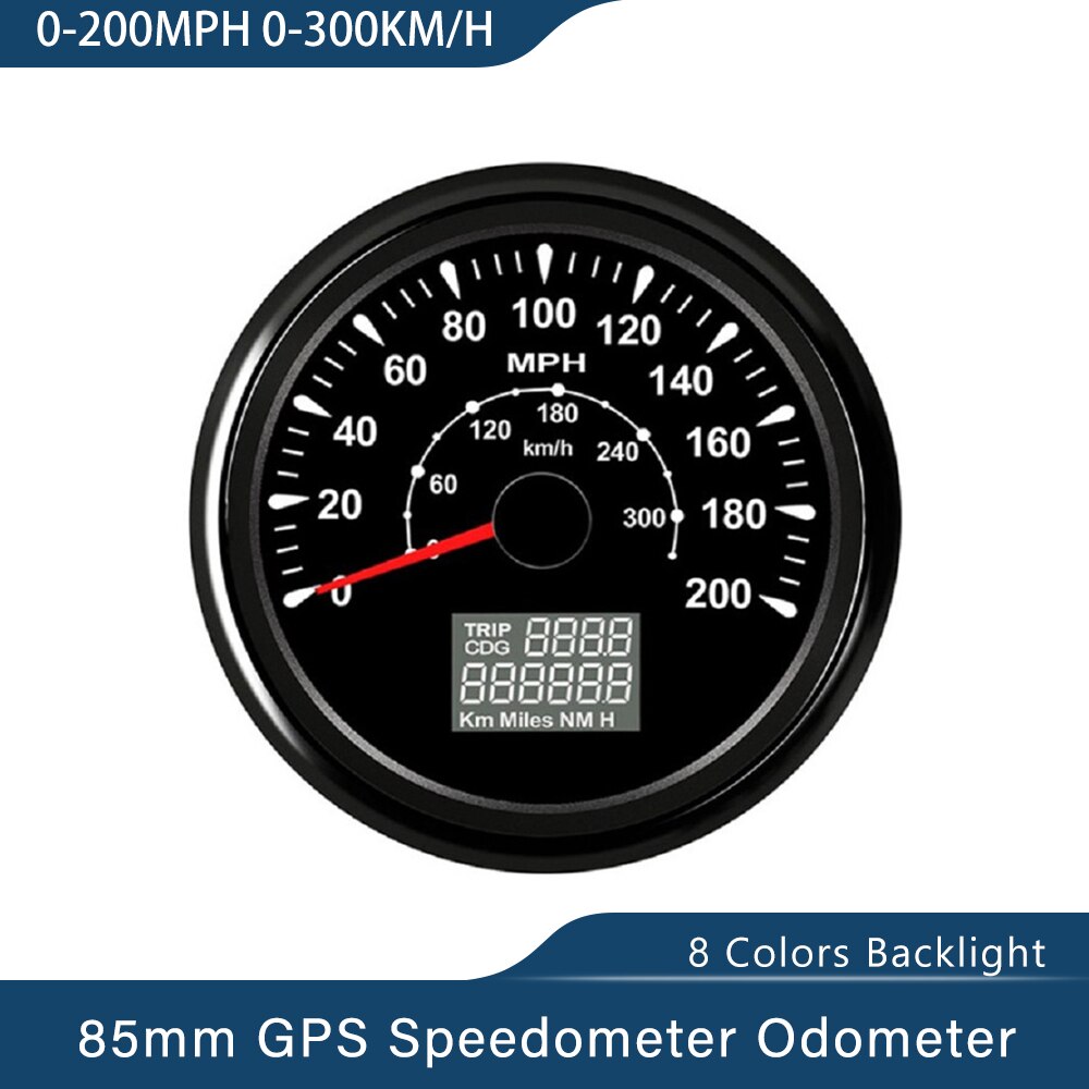 Velocímetro GPS Universal, velómetro, kilometraje, 8 colores, retroiluminación, 85mm, 35MPH, 80MPH, 160MP, 200MPH
