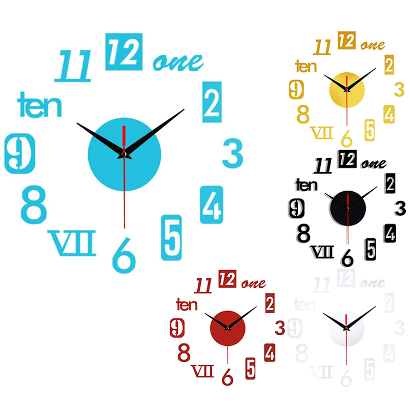 DIY Wall Clock - Modern 3D Mirror Wall Clock Decor,Roman Numerals Clock - Wall Sticker Clock Home Room Decor