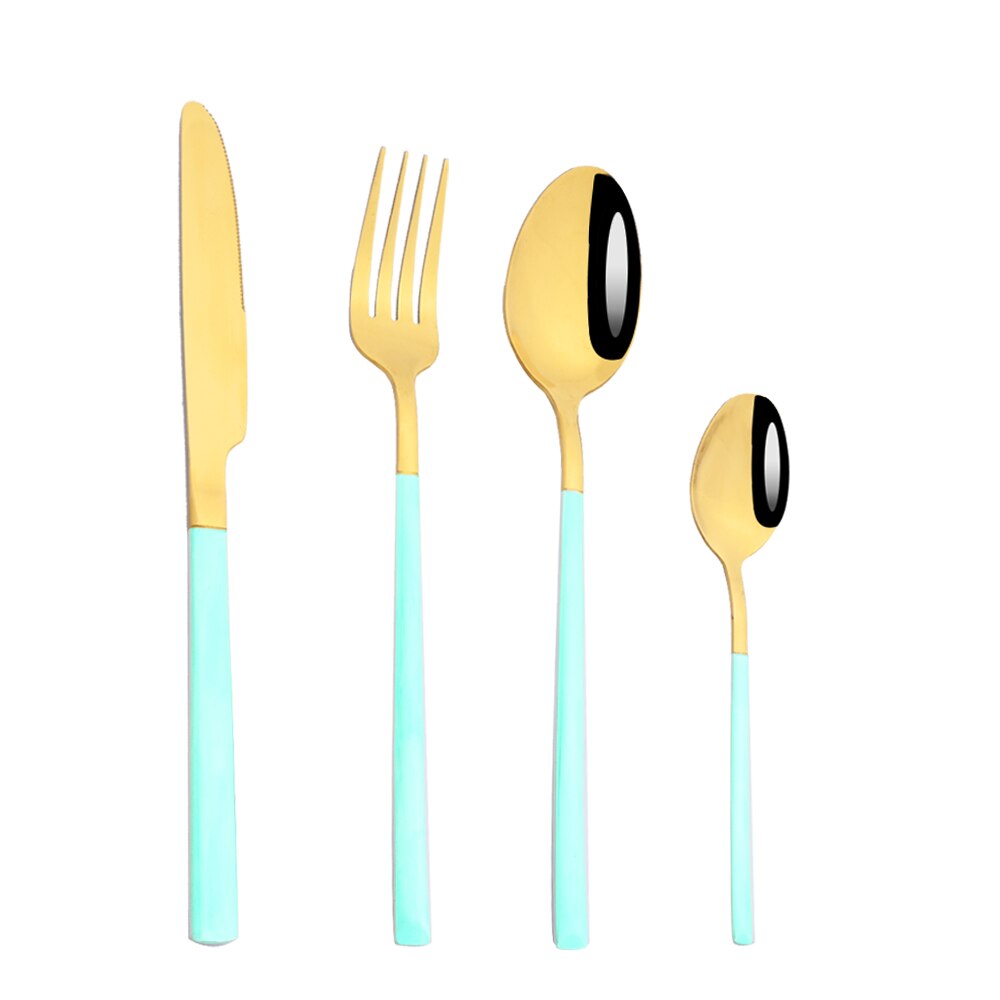 Zoseil – service de couverts en acier inoxydable, vert et or, fourchette à Dessert, cuillère à thé, vaisselle de table, service de cuisine: Mint gold