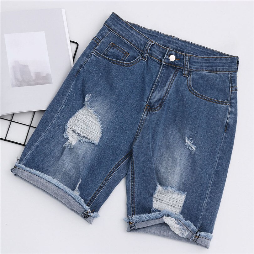 Summer Men Zipper Pocket Casual Shorts Denim Cotton Multi-Pocket Overalls Shorts Straight Pant #E11