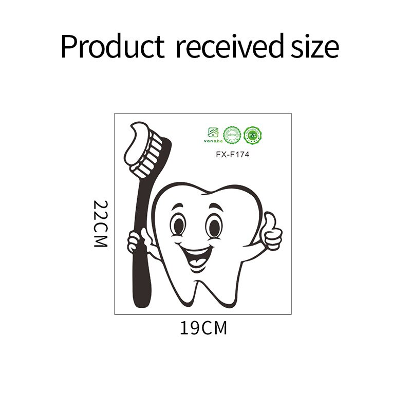 Cartoon cute teeth brush stick bathroom glass home DIY wall background decorative PVC wall stickers self adhesive room decor`: Default Title