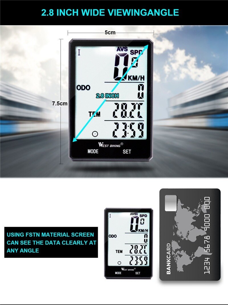 WEST BIKING Waterproof Bicycle Computer Wireless And Wired MTB Bike Cycling Odometer Stopwatch Speedometer Watch LED Digital