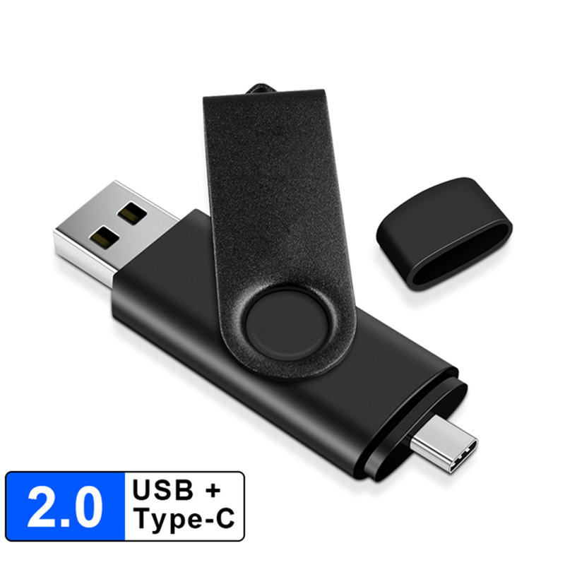 Metal otg 2 em 1 tipo c pen drive 128gb usb memória vara 4gb 8gb 32gb 64gb 128gb cle usb cle usb flash drive memoria usb: Preto / 32 GB