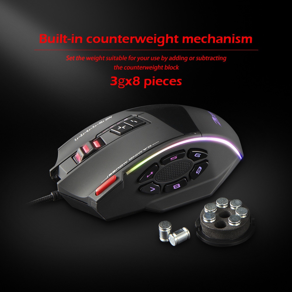 Zelotes C13 Gaming Mouse Adjustable 10000DPI 13 Programmable Buttons 5000Fps RGB LED Light Wired Mice For Computer PC Laptop J12