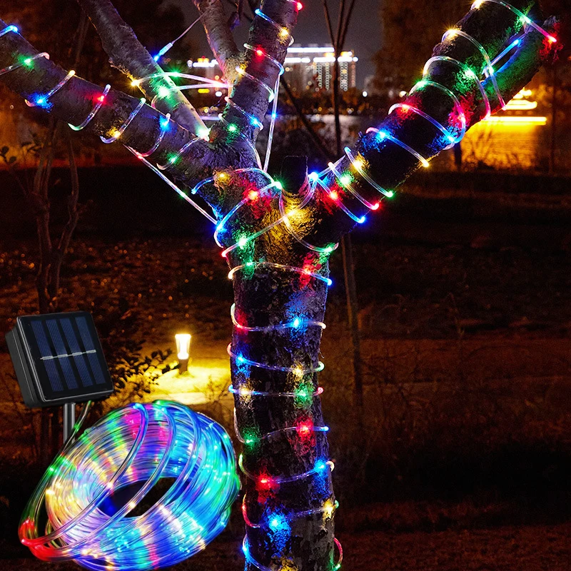 Luces de cuerda solares para exteriores, guirnaldas de luces LED de tubo transparente para , piscina, patio, valla de árbol, jardín, porche, Camping, calle