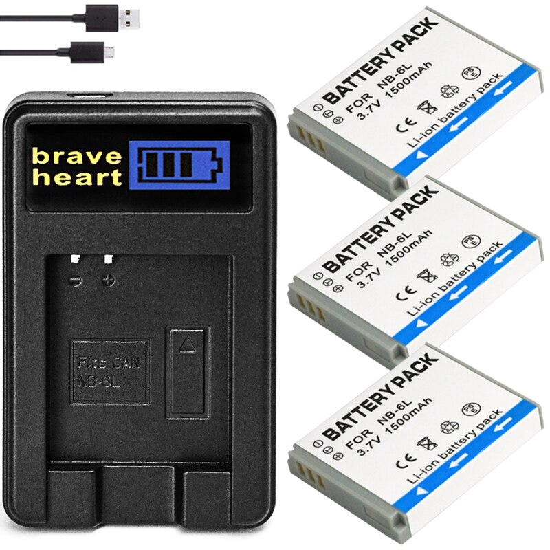 Bateria NB-6L NB-6LH Nb 6L 6LH NB6L NB6LH Batterij Voor Canon Ixus 85 95 Is SX275 SX280 SX510 Powershot D10 s90 SD1200: charger and 3battery