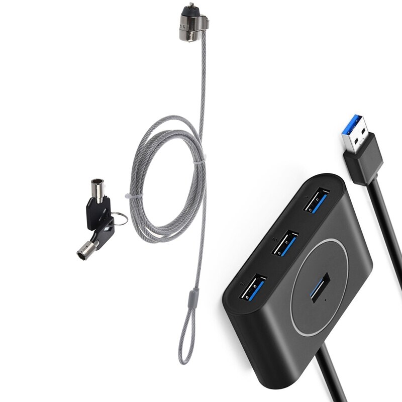 2 Pcs Accessories: 1 Pcs Laptop Key Lock Security Cable Lock & 1 Pcs USB 3.0 Hub 4 Port USB 3 Data Hub, with 3 FT Extension Cabl
